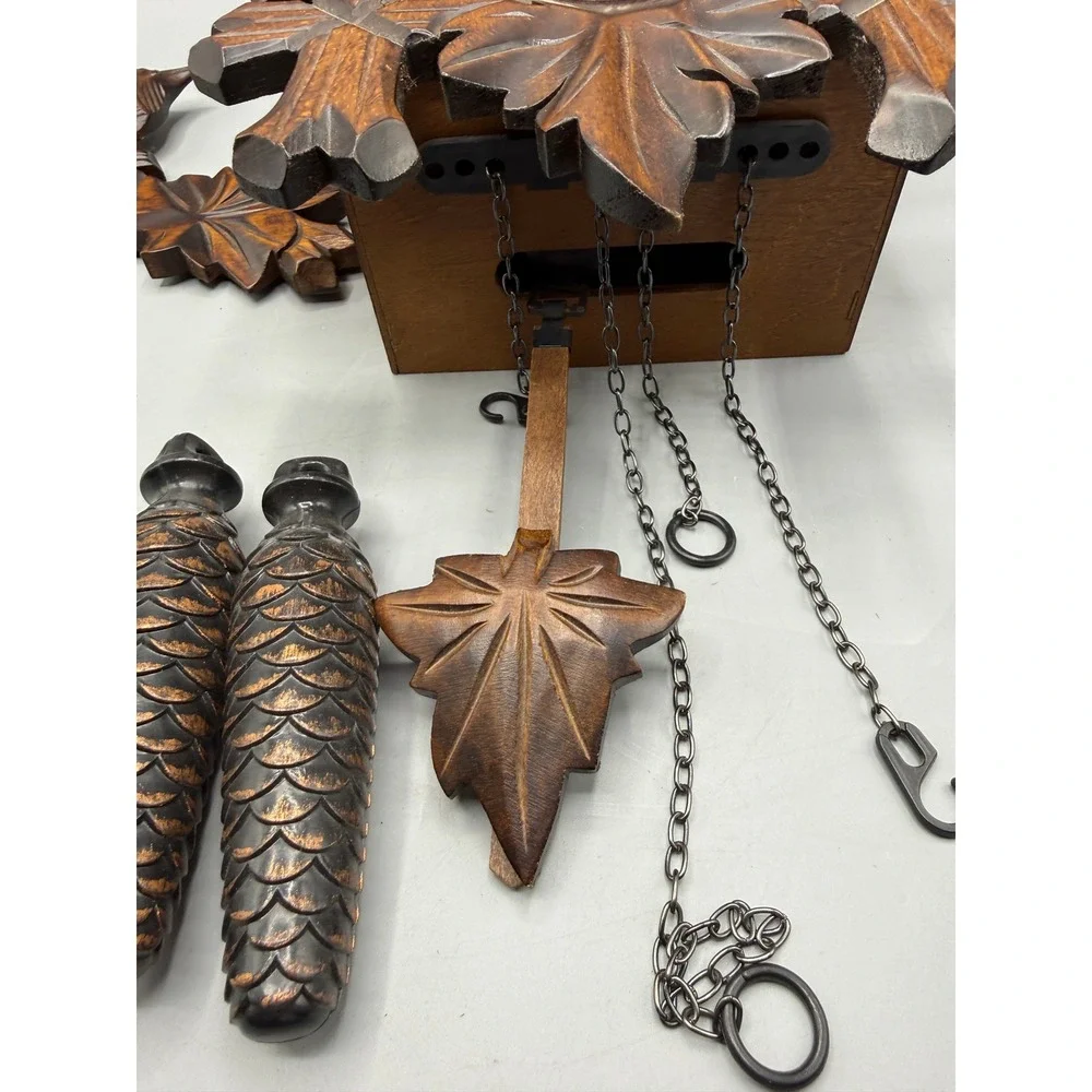 Vtg Black Forest German Wood Cuckoo Clock Carved Leaves Bird Parts Repair Only